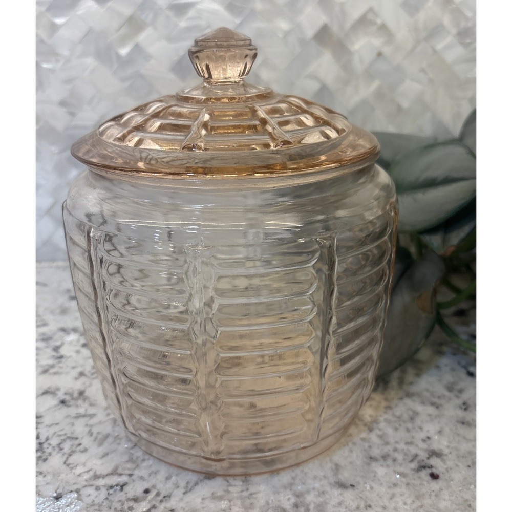Vtg Anchor Hocking Manhattan Pink Depression Glass Beehive Biscuit Cookie Jar